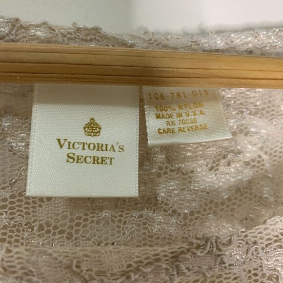 Vintage Gold Label Victoria's Secret Taupe Sheer Lace Shirt Top Size Large - Picture 2 of 3